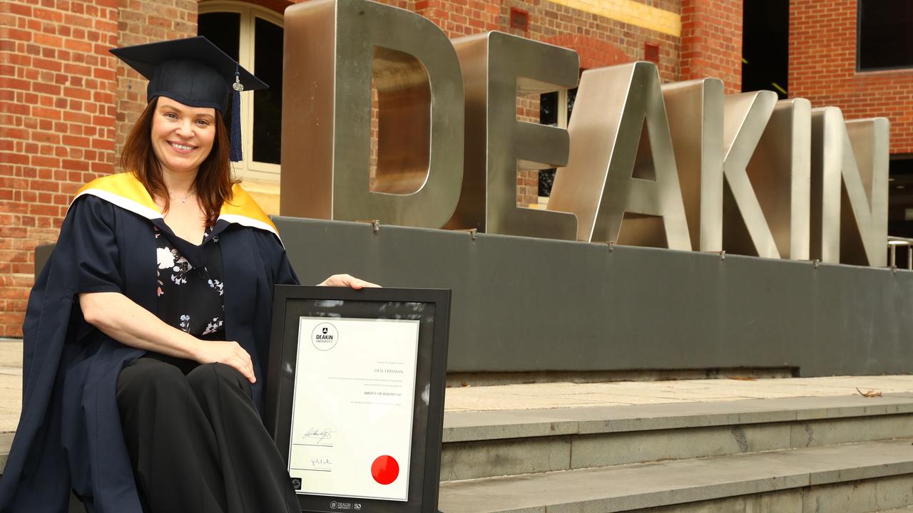 Geelong mum Liesl Freeman’s passion for leadership was cemented with a masters degree this week. Picture: Alison Wynd.