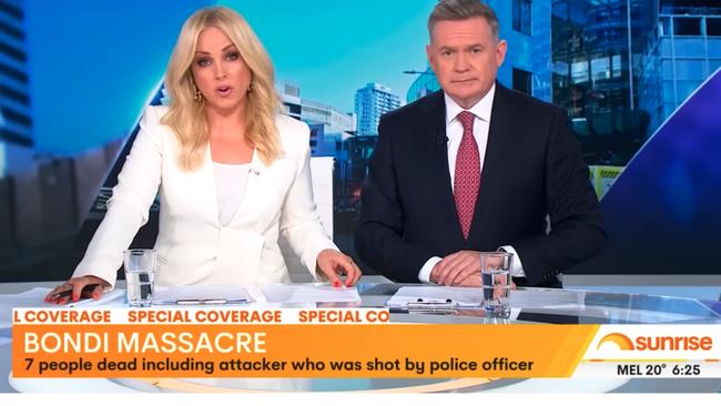 Seven News presenters Monique Wright and Michael Usher discussed the Bondi stabbings, and the network incorrectly named the murderer as Benjamin Cohen on its social media account. Picture: Channel 7/YouTube