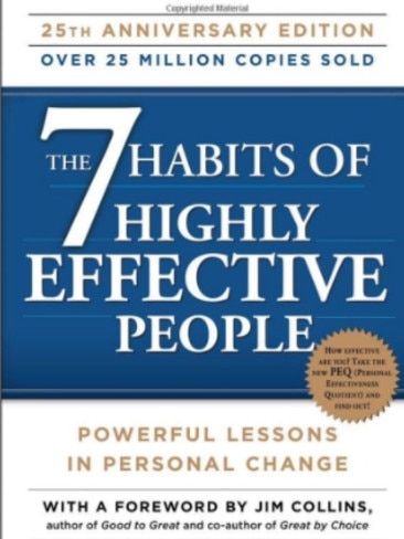 The cover for The 7 Habits of Highly Effective People written by Stephen R. Covey.