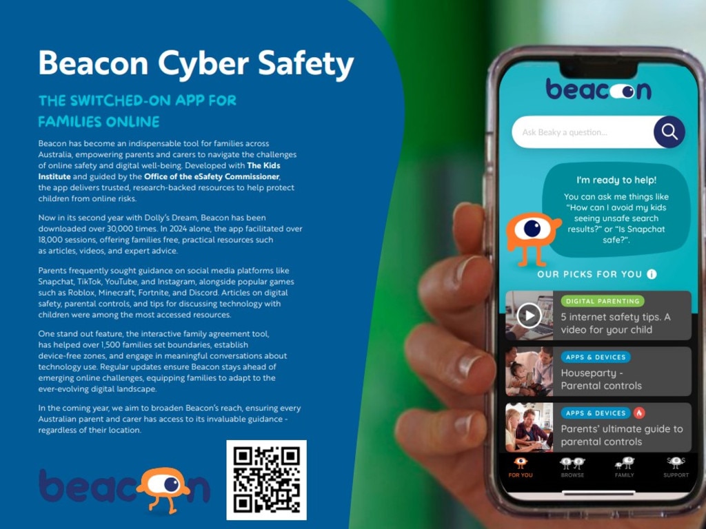 The Beacon app was developed to help victims of cyber-bullying and their families. Picture: supplied