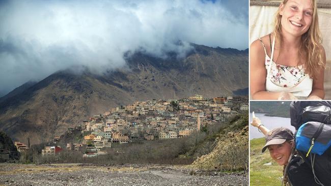 Louisa Jespersen (top right) and her friend Maren Ueland (bottom right), both from Scandinavia, had been camping near the tourist village of Imlil in the High Atlas Mountains when they were both slaughtered. Pictures: Getty/Supplied