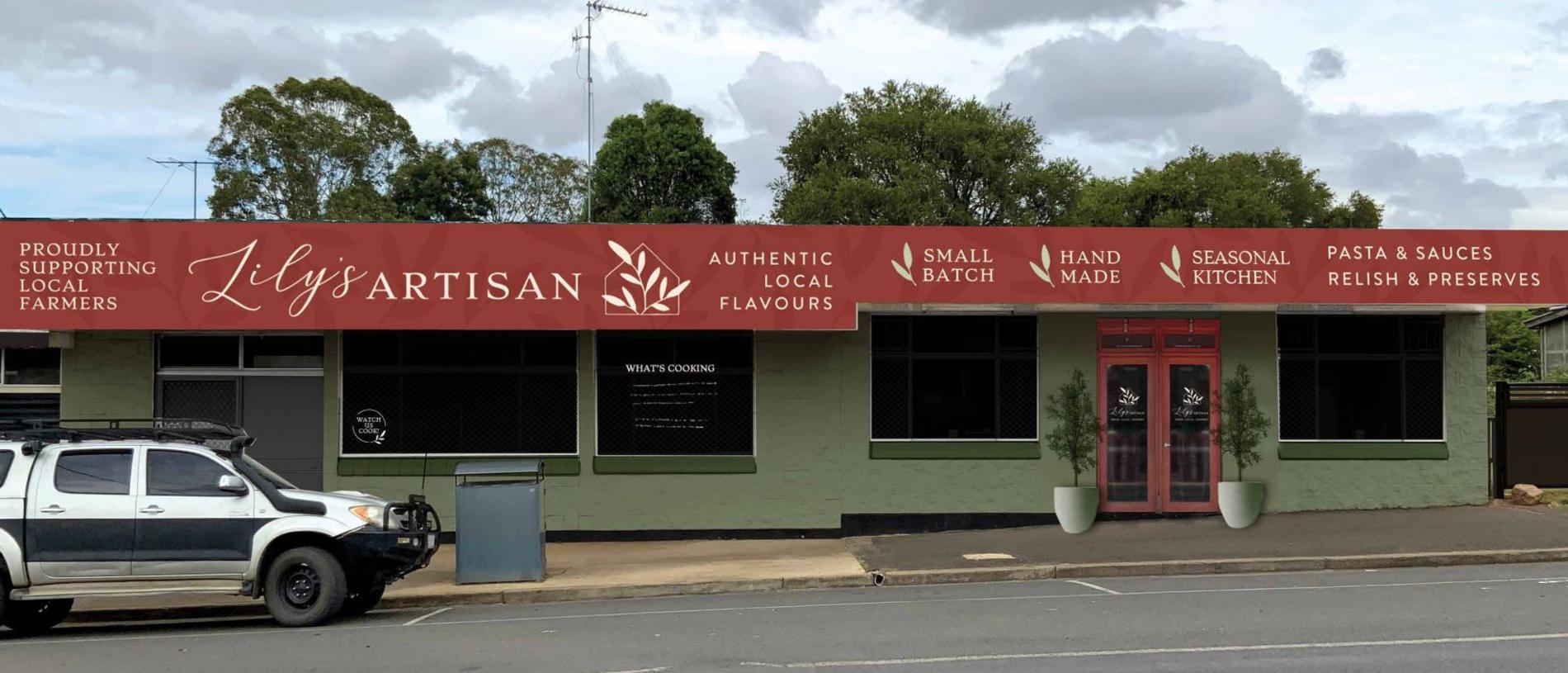 Concept art for the new Lily's Artisan shopfront on the New England Highway in Crows Nest, which used to host the town's bakery before it closed down.