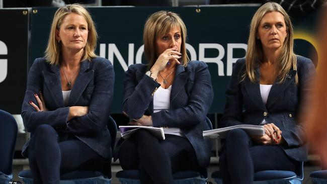 Stunned Vixens coach Simone McKinnis (L) and her staff. Picture: Michael Klein