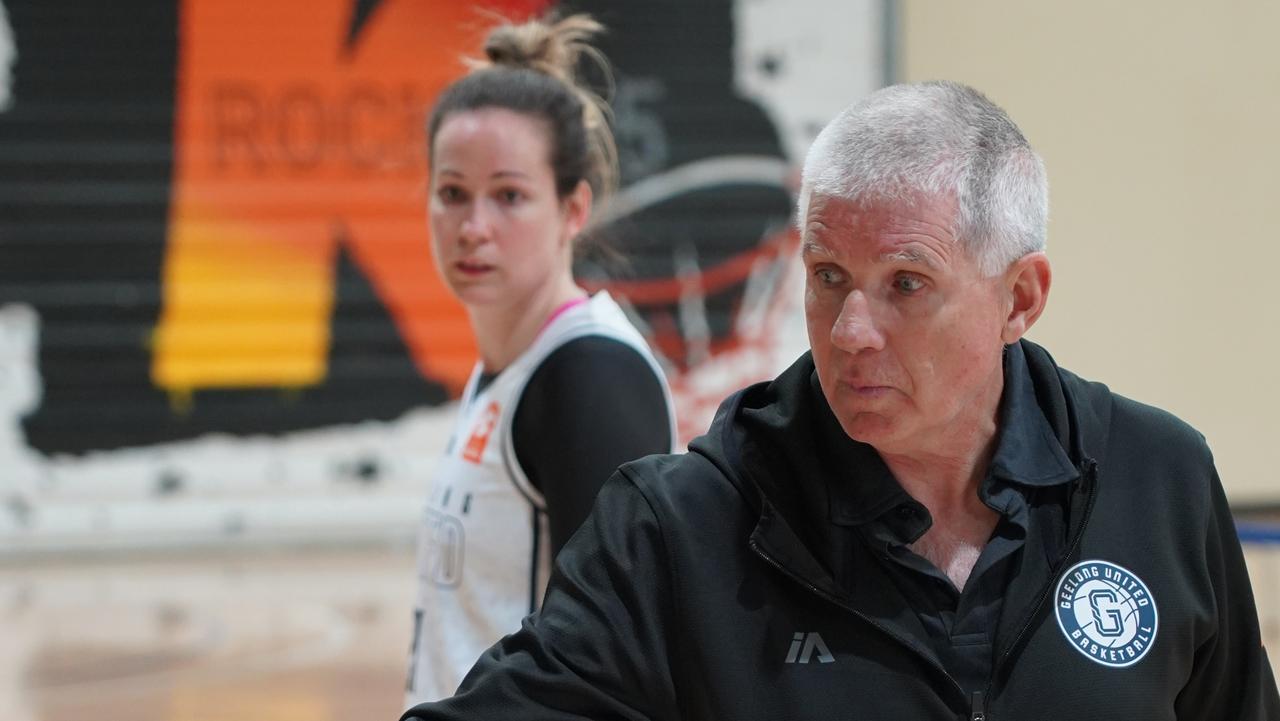 Geelong United coach Chris Lucas takes charge at the franchise's inaugural training session on September 18. Picture: Geelong United Basketball.