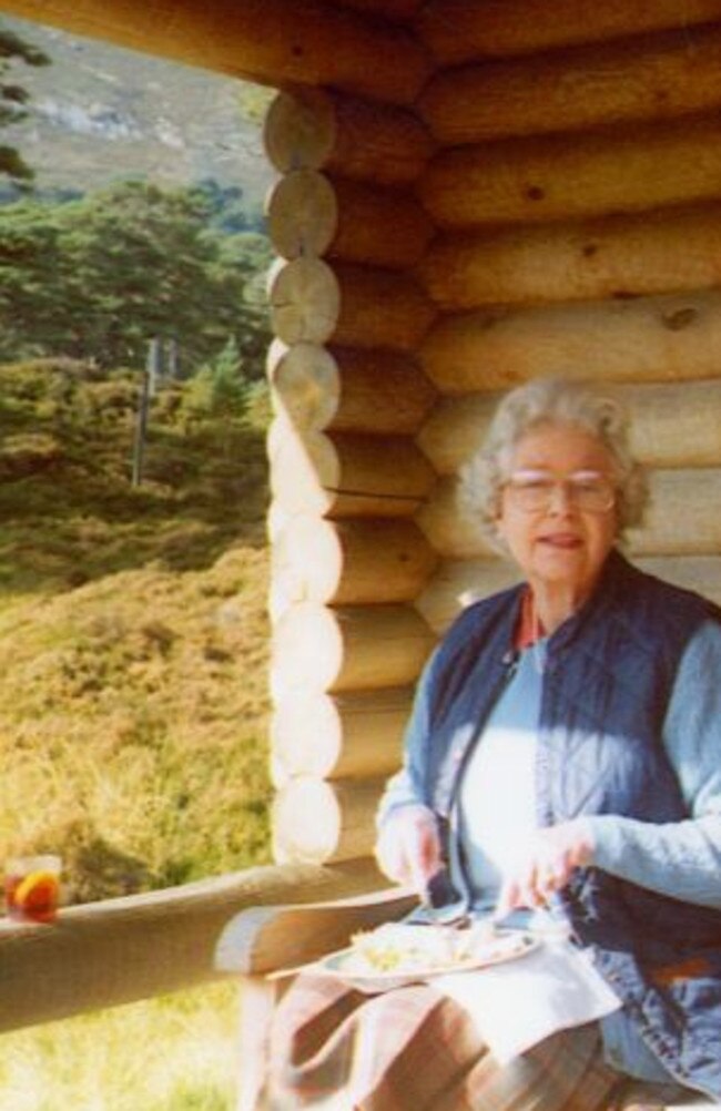 The Queen pictured at her log cabin at Balmoral. Insiders say she has invited Prince Harry and Meghan Markle to visit. Picture: Supplied