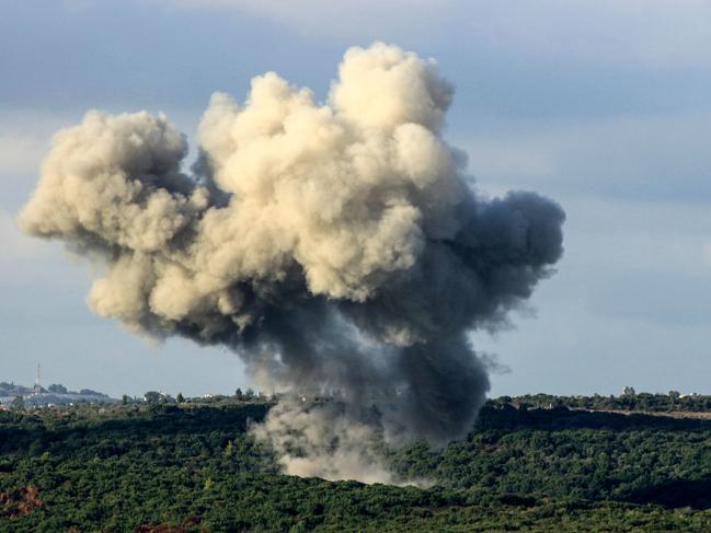 Smoke billows from the site of an Israeli strike that targeted the outskirts of the southern Lebanese village of Zibqin on September 22. Picture: Kawnat Haju / AFP