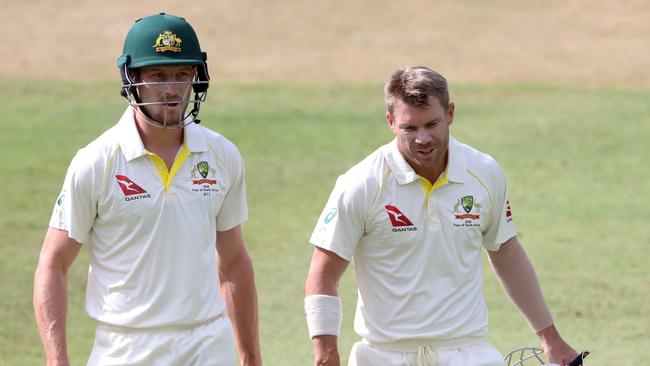 David Warner (right) with Cameron Bancroft during the Cape Town Test in 2018. Picture: Reuters