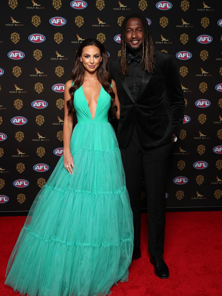 Nic Naitanui of the Eagles arrives with Brittany Bown ahead of the 2021 AFL Brownlow Medal. Photo by Paul Kane/Getty Images.