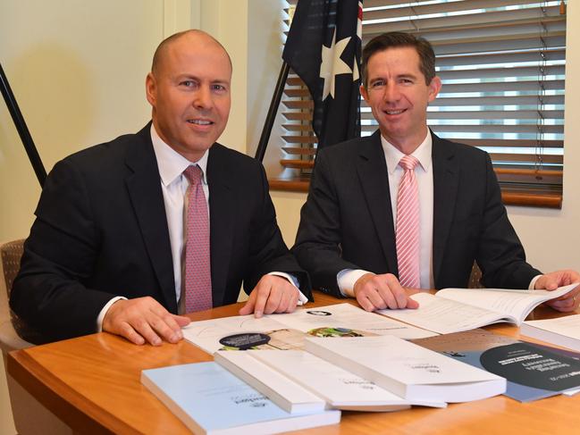 Treasurer Josh Frydenberg (L) said new umpire would be introduced to mediate in disputes over debt between the Australian Taxation Office and businesses with a turnover of less than $10m. Picture: Getty Images