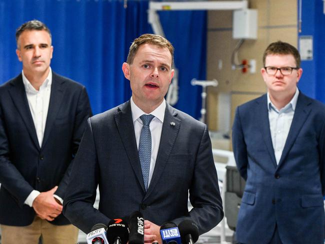 ADELAIDE, AUSTRALIA - NewsWire Photos JUNE 12, 2023: Premier Peter Malinauskas, Treasurer Stephen Mullighan and Health Minister Chris Picton at the RAH. Picture: NCA NewsWire / Brenton Edwards