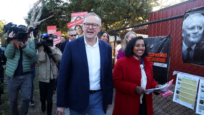 In the Liberal held seat of Higgins Mr Albanese was campaigning alongside Labor candidate Michelle Ananda-Rajah. Picture: Lisa Maree Williams/Getty Images