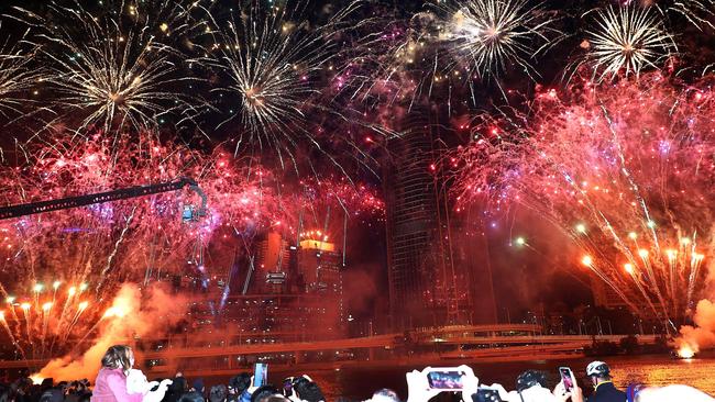 Fireworks fill the sky after Brisbane was named host of the 2032 Olympics this week. Picture: Getty