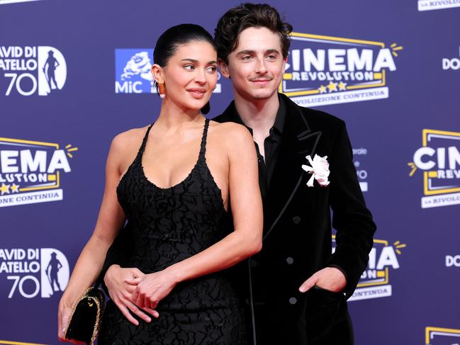 Timothee Chalamet and Kylie Jenner make their red carpet debut at the David Di Donatello ceremony at Cinecitta Studios in Rome on May 7. Picture: Vittorio Zunino Celotto/Getty Images