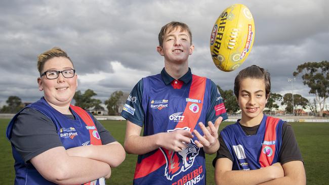 Coburg players Sam, 15, Josh, 14, and Sebastian, 14, love the game. Picture: Ellen Smith