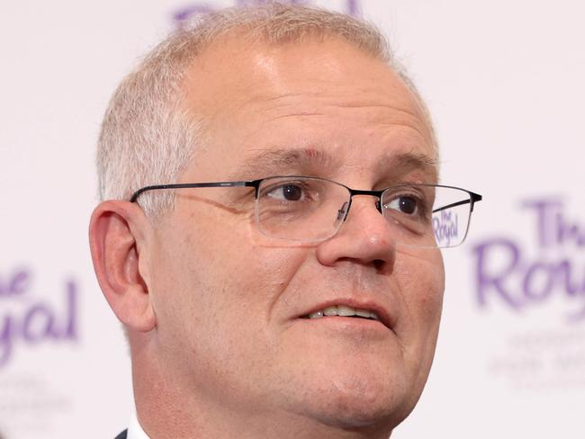 SYDNEY, AUSTRALIA - NewsWire Photos MARCH 25, 2022: Prime Minister Scott Morrison pictured speaking on a visit to the Royal Hospital for Women. Prime minister Scott Morrison at an endometriosis event at the Royal Hospital for Women, Randwick.Picture: NCA NewsWire / Damian Shaw