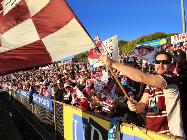 Manly fans during the Manly Sea Eagles v Penrith Panthers round 25 NRL game at Brookvale Oval. Picture: Mark Evans