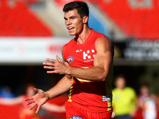Jaeger O'Meara gets through his 2nd NEAFL game against Brisbane Lions after long term injury, at Metricon Stadium, Carrara. Pics Adam Head