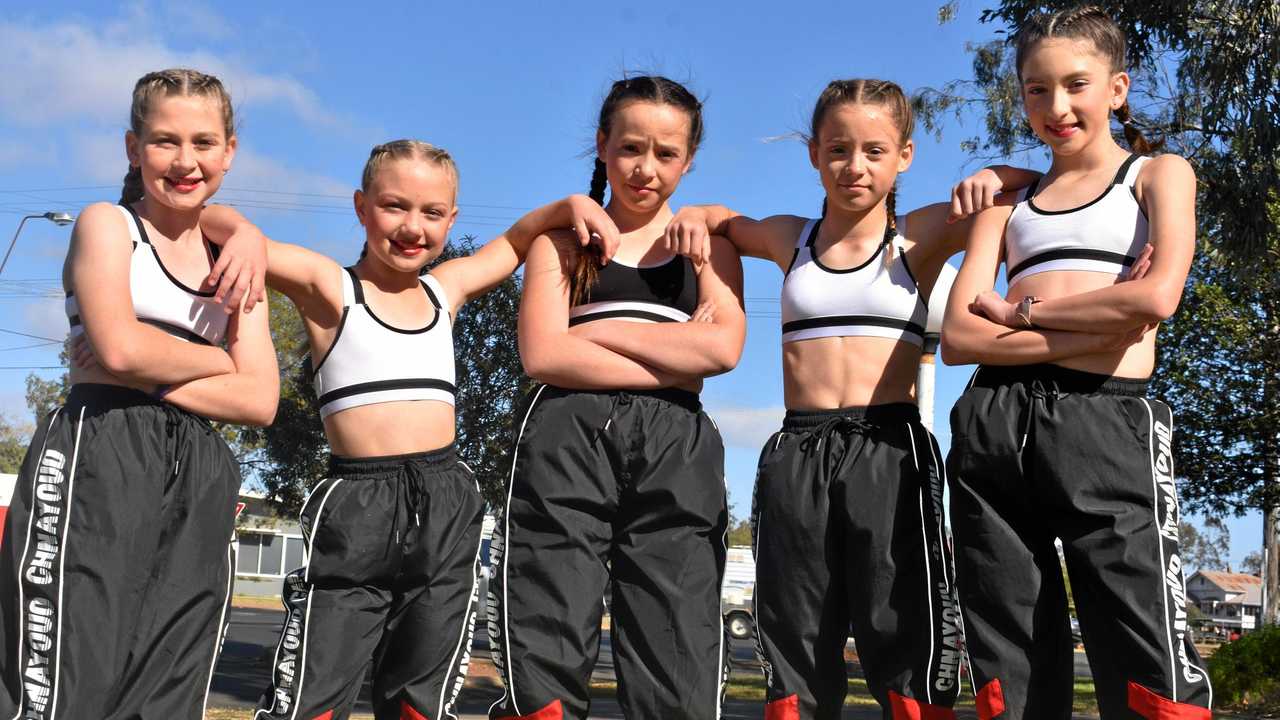 OPENING ACT: Opening for Justice Crew at its Roma performance on Saturday were Dance wEST03 hip hoppers (from left) Madi Hewitt, Isla Core, Charlee Shepherd, Phoebe Knight and Ada Jones. Picture: Ellen Ransley