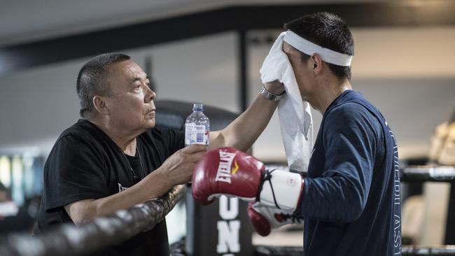 Tszyu has a boxing session in the gym. Picture: Peter Wallis