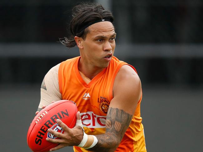 LAUNCESTON, AUSTRALIA - DECEMBER 19: Allen Christensen of the Lions in action during the Brisbane Lions AFL pre-season training session at University of Tasmania Stadium on December 19, 2017 in Launceston, Australia. (Photo by Michael Willson/AFL Media/Getty Images)