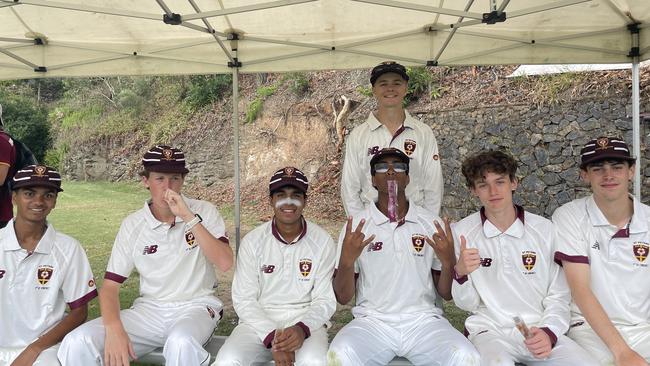 The St Peters Firsts cricket team during the drinks break.