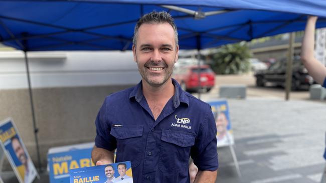 LNP Townsville candidate Adam Baillie at Cotters Markets the day before pre-poll