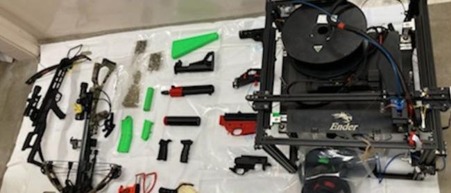 A 3D-printer and printed firearms found in a Kangaroo Island home. Picture: SA Police