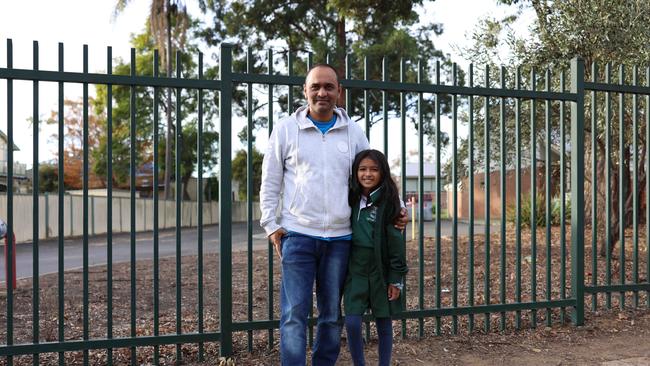 Mohammed Based and daughter Areena during school drop-off. Photographer: Christian Anstey