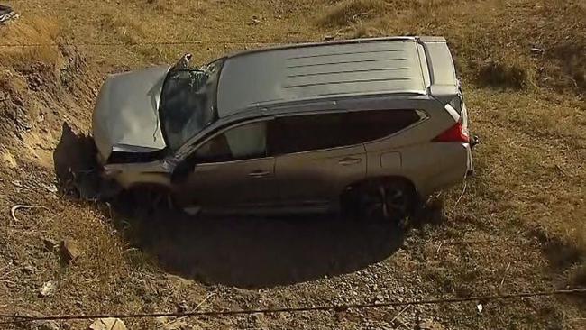 An elderly woman has died after her car crashed down an embankment at Pewsey Vale, on the outskirts of the Barossa Valley. Picture: 7NEWS