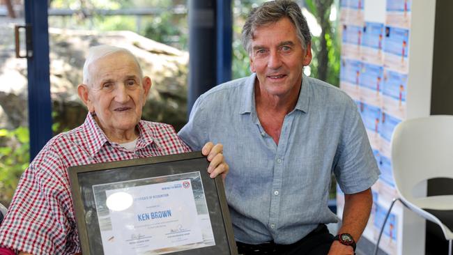 Ken Brown (left) with HammondCare volunteer biographer, Bruce Stevenson, who wrote Mr Brown's life story. Picture: Supplied