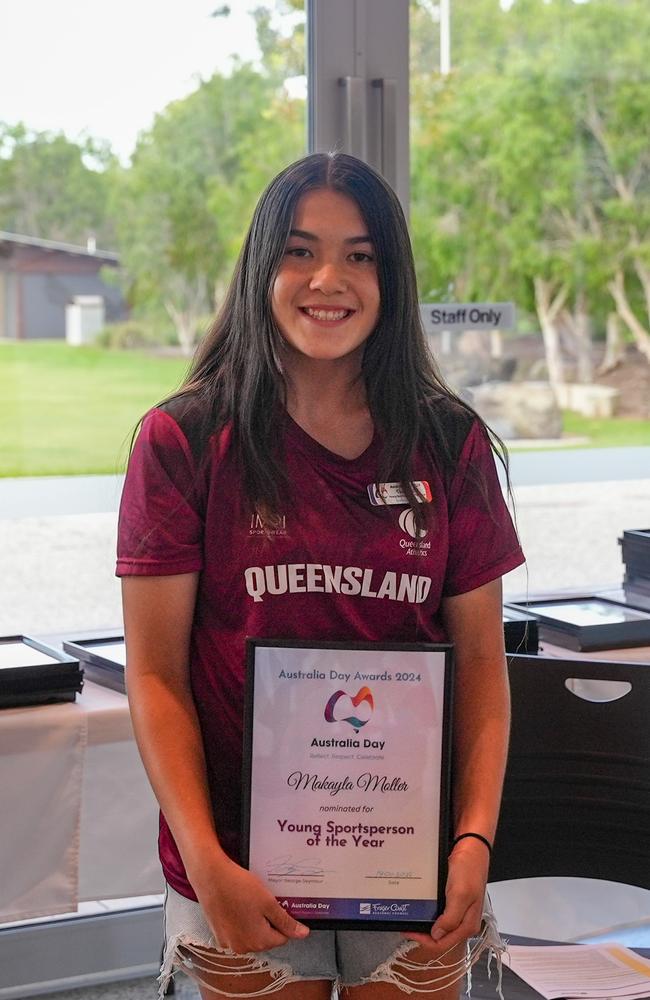 Young Sportsperson of the Year Makayla Moller at the Fraser Coast Australia Day Awards this year.