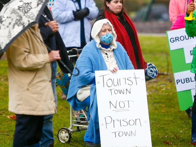 Residents rally against the Government’s northern prison plan. Picture: PATRICK GEE