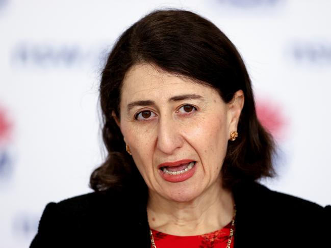 SYDNEY, AUSTRALIA - SEPTEMBER 13: NSW Premier Gladys Berejiklian addresses the media on September 13, 2021 in Sydney, Australia. NSW has recorded 1257 new COVID-19 cases and seven deaths in the last 24 hours. COVID-19 restrictions have eased for people in NSW who are fully vaccinated, with up to five people allowed to gather outdoors. The eased restrictions only apply to people who don't live in the 12 local government areas of concern and have received two doses of a COVID-19 vaccine. NSW Premier Gladys Berejiklian has outlined a roadmap out of the current statewide lockdown, with a range of restrictions to be eased when 70% of the state's eligible population are fully vaccinated. These freedoms will only be restored for the fully vaccinated. (Photo by Brendon Thorne - Pool/Getty Images)