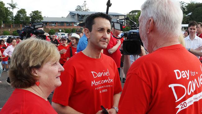 David Crisafulli attends the Walk for Daniel with Bruce and Denise Morcombe on the day before the election. Picture: Liam Kidston