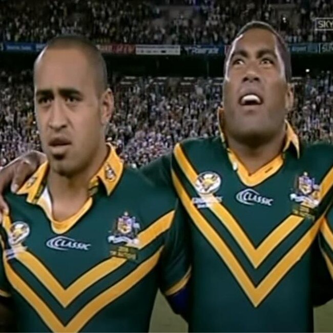 The 2006 Kangaroos singing the national anthem. Picture: Sky Sports UK