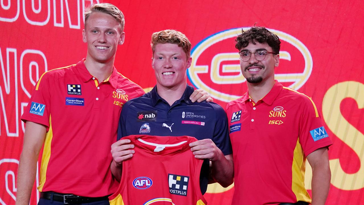 Matt Rowell (centre) was the top pick at the 2019 AFL Draft. Picture: AAP Image/Michael Dodge