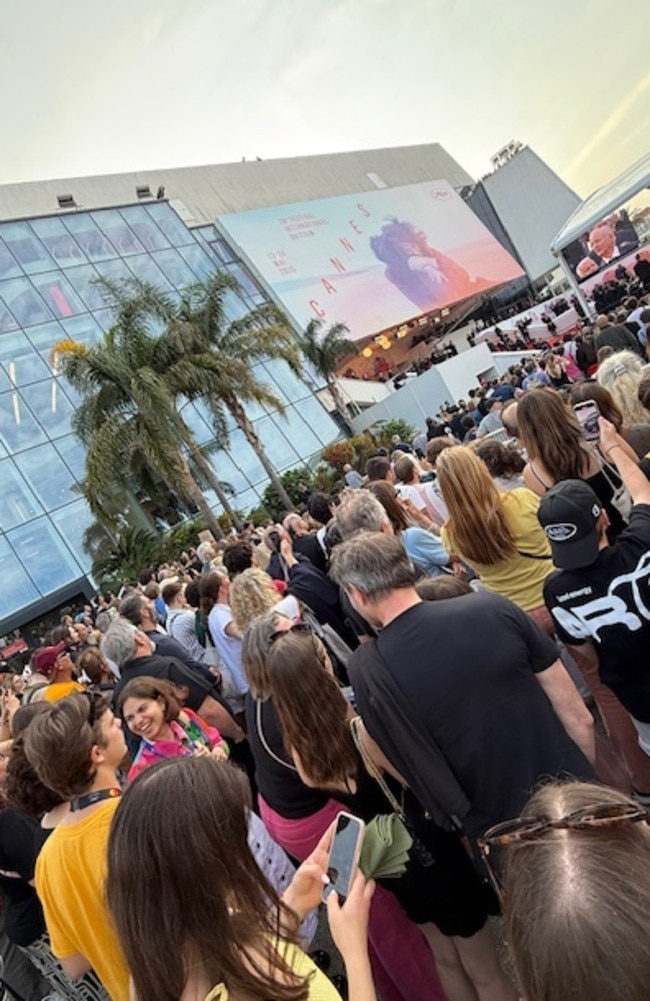 Members of the public crowd the area outside the main theatre to catch a glimpse of the stars arriving. Picture: Supplied/Bronte Coy