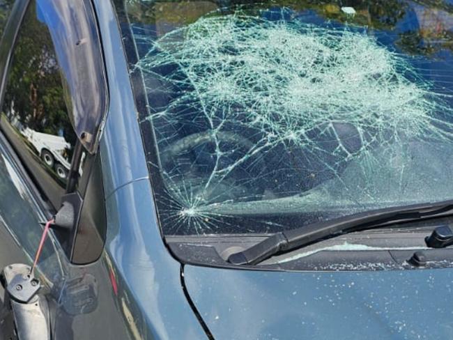 The car’s windscreen had been smashed in. Picture: Supplied