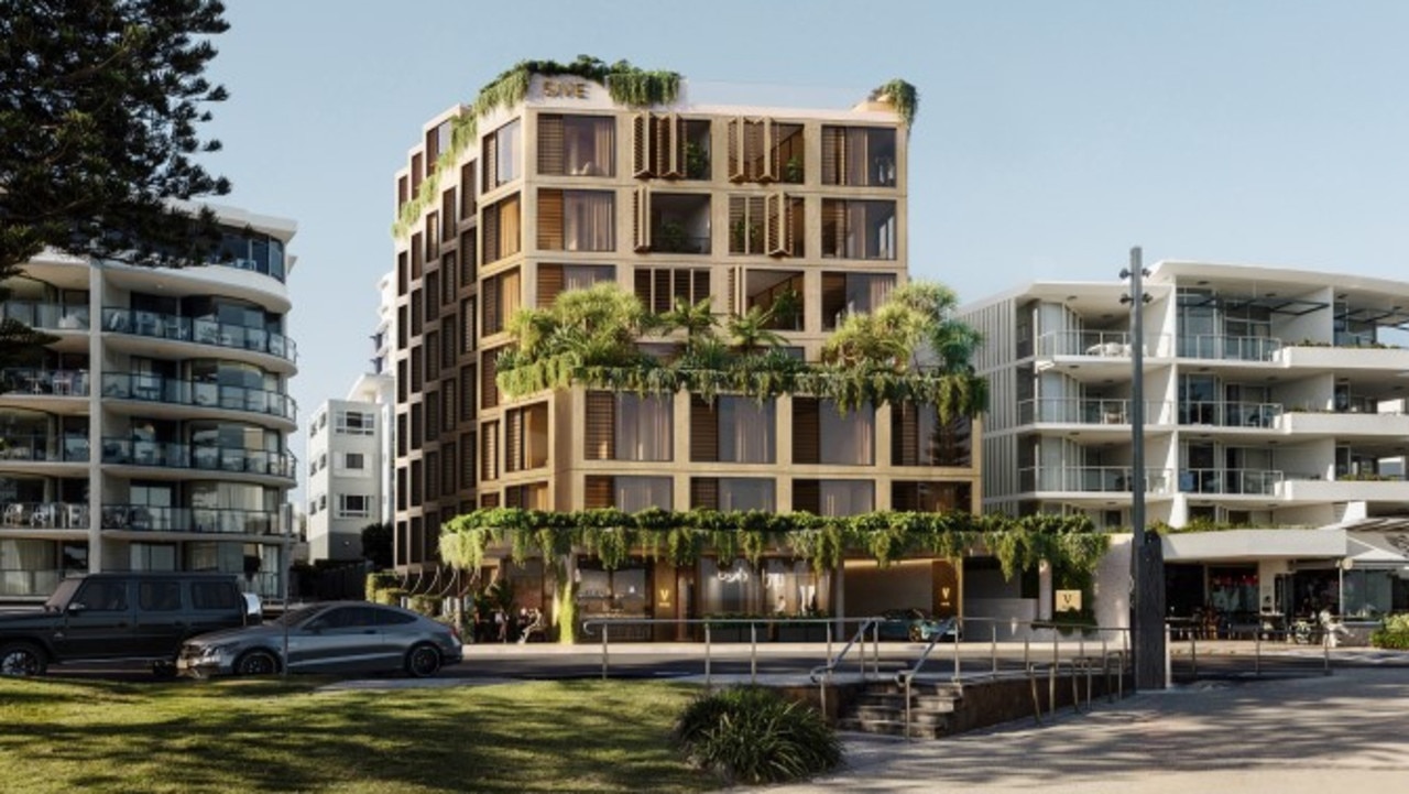 Artist impressions of the hotel proposed for 31 Esplanade Bulcock Beach, Caloundra. Photo: Fraser and Partners/5ive Co