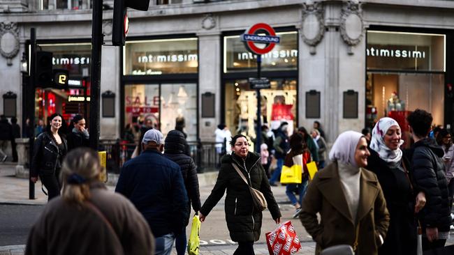 Shoppers at London’s Oxford Circus during the Boxing Day sales. Picture: AFP