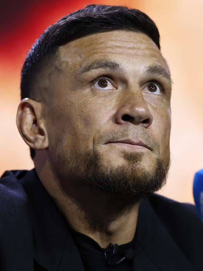 Sonny Bill Williams speaks during the press conference. Picture: Darrian Traynor/Getty Images