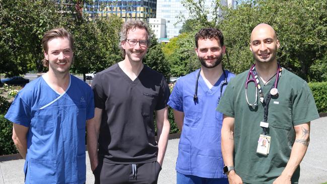 Dr Dominic Van Winden Resident of the Year, Dr David Bertoni Consultant of the Year, Dr Joshua Blum Intern of the Year and Dr Soheil Samadi Registrar of the Year. Picture: Elise Kaine