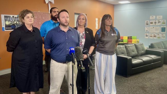 Program lead Peter Fletcher addresses the media at the Palmerston safe place. The NT government has announced a Circuit Breaker Program to support young people at risk. If youths cannot be taken to a safe home, they will be taken to a designated safe place in Palmerston or Alice Springs. Picture: Fia Walsh.