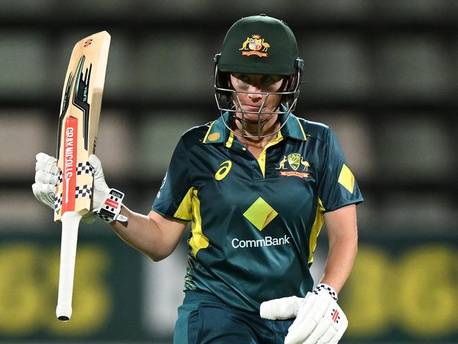 Beth Mooney of Australia celebrates scoring a half century. Picture: Steve Bell/Getty Images