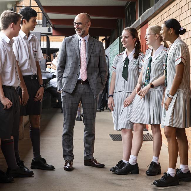 Headmaster Paul Browning with St Paul’s School students. Picture: Mark Cranitch