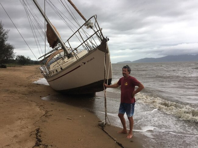 Tropical Cyclone Kirrily 2024: Peter Bright, owner of Skylark 3, has been watching over his boat since it became unmoored last night.