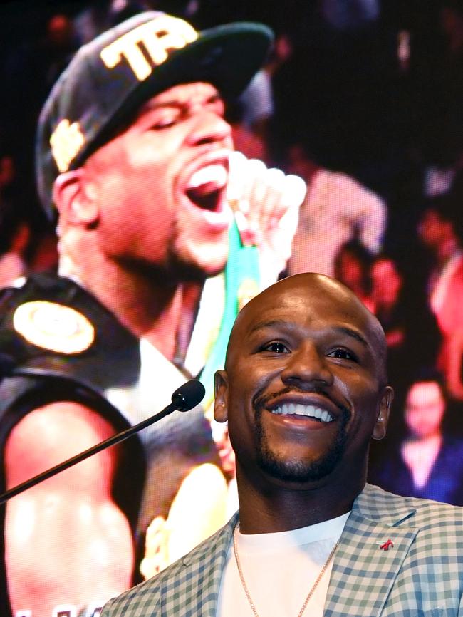 LABoxer Floyd Mayweather Jr speaks as he is inducted into the Southern Nevada Sports Hall of Fame eariler this month. Photo: Getty Images