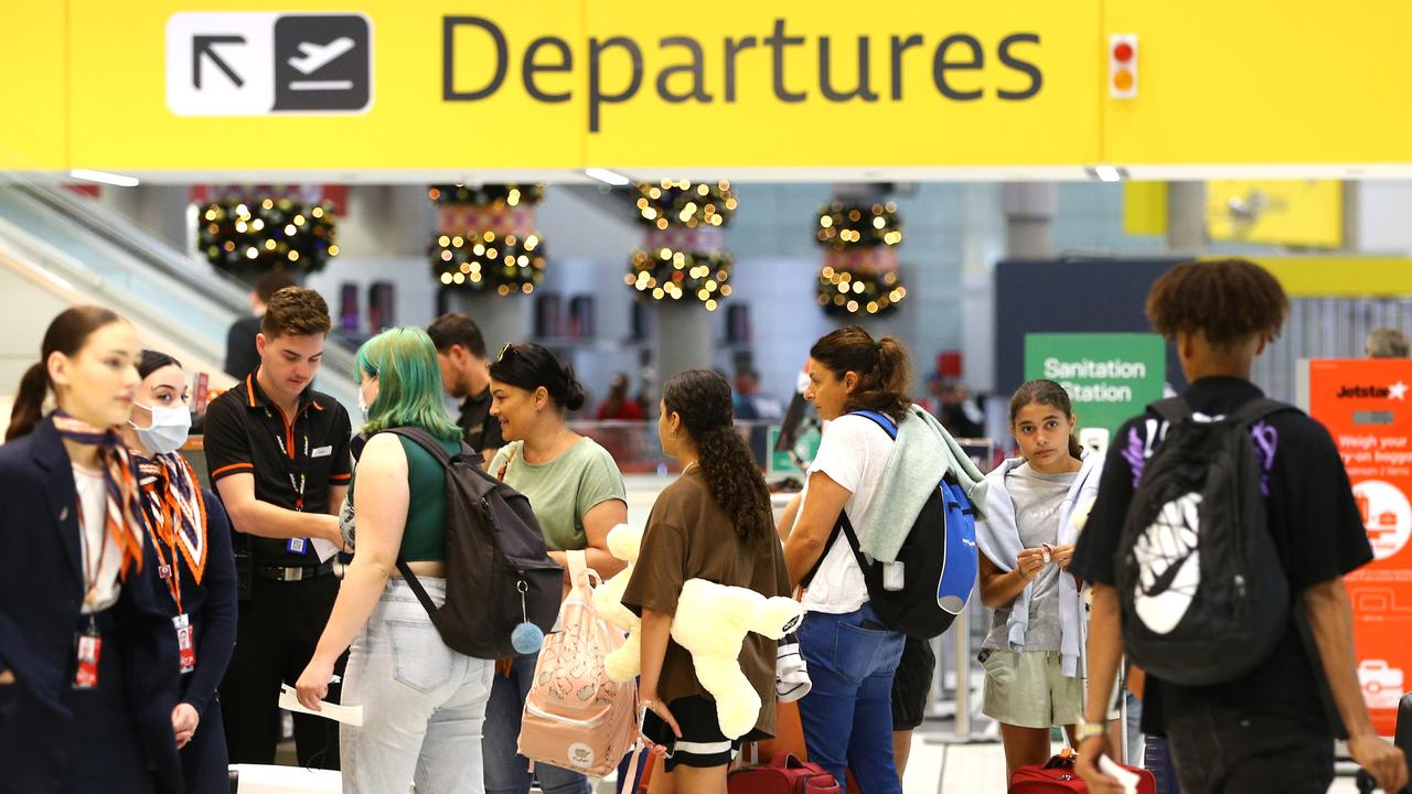 A busy Brisbane Airport just before Christmas Day 2022. Picture: David Clark