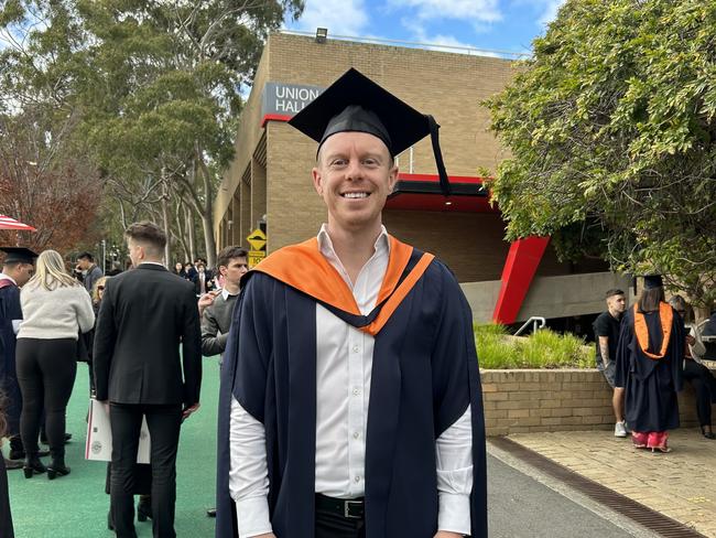 Josh Whelan graduates with a Masters of Business Administration from La Trobe University on May 14, 2024. Picture: Brittany Busch