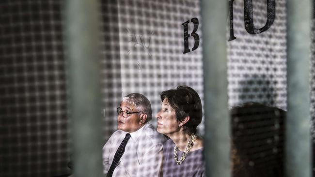 Royal Commissioners Margaret White and Mick Gooda inspect a cell in the BMU at Darwin's old Don Dale Youth Detention Centre. Picture: Amos Aikman